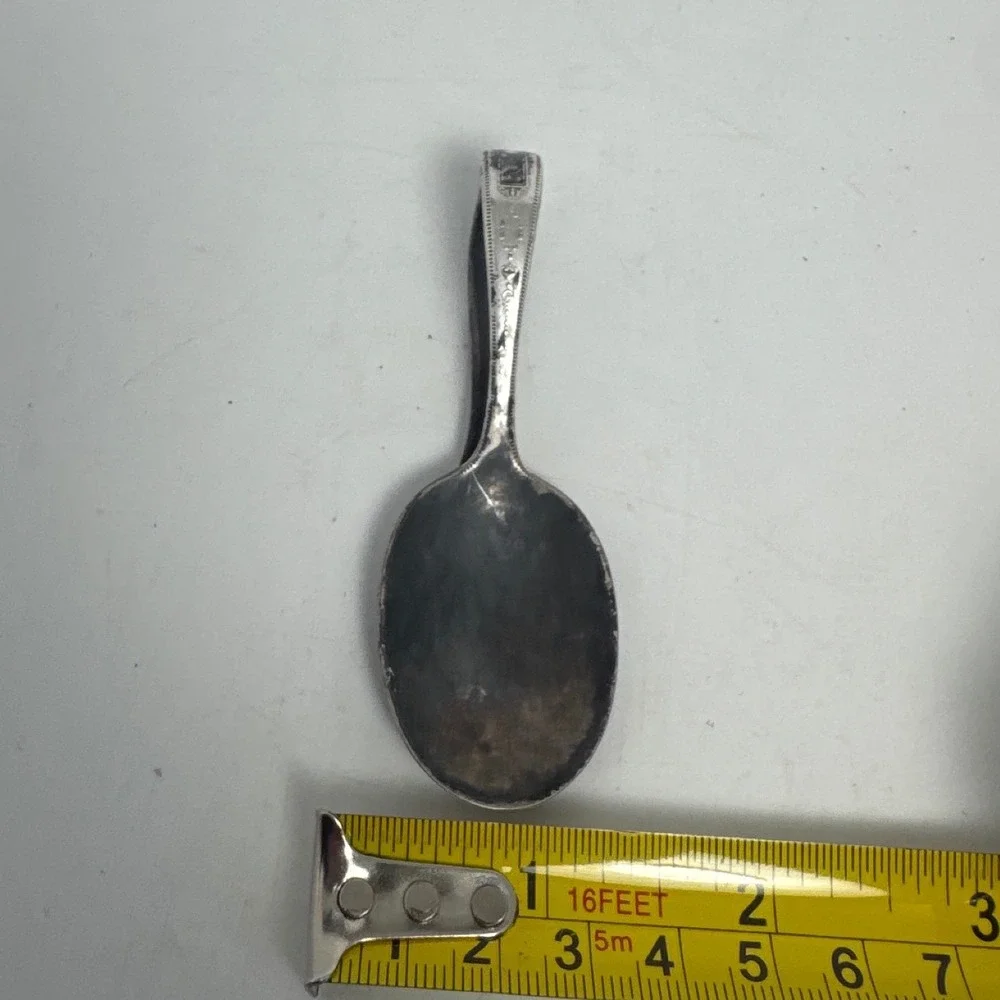 Vintage Antique Silver Plate Loop Handle Baby Spoon Ornate Engraved Fair 3.5in